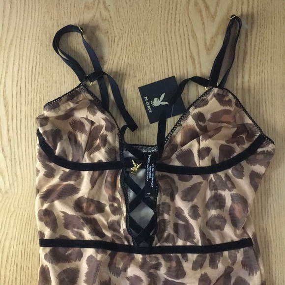 New Playboy Animal Print 1pc Lingerie Teddy Sm Med - Picture 2 of 9